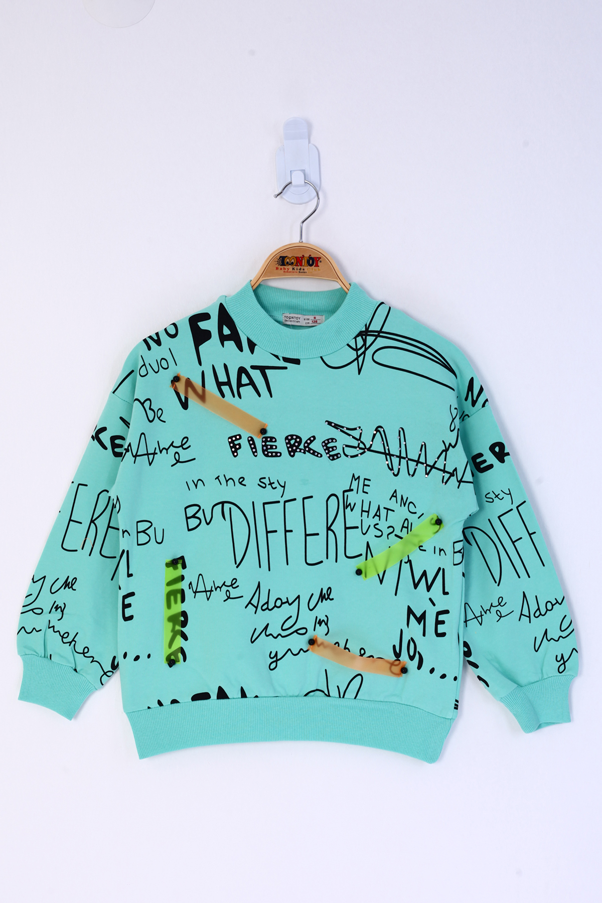 Toontoy Kız Çocuk Neon Şerit Detaylı Baskılı Sweatshirt
