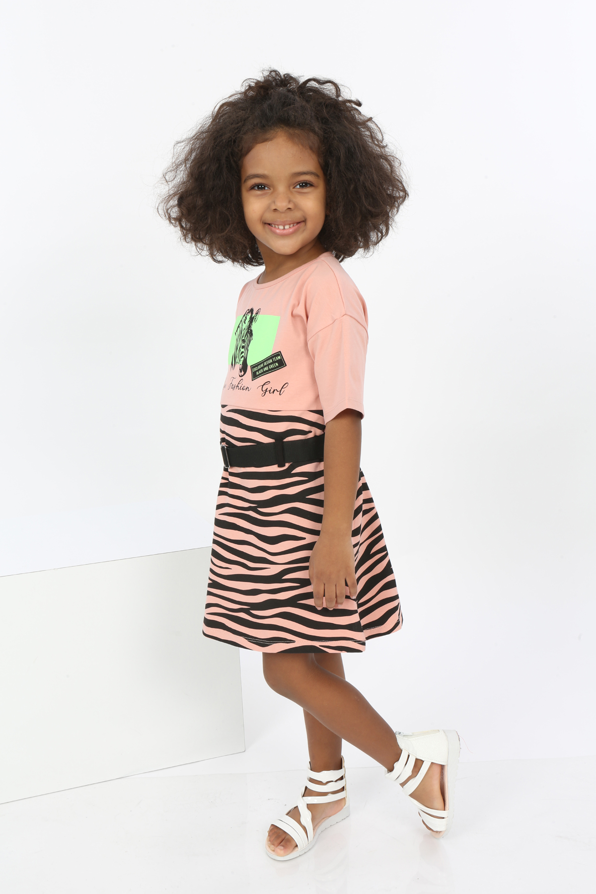 Toontoy Kız Çocuk Zebra Baskılı Elbise