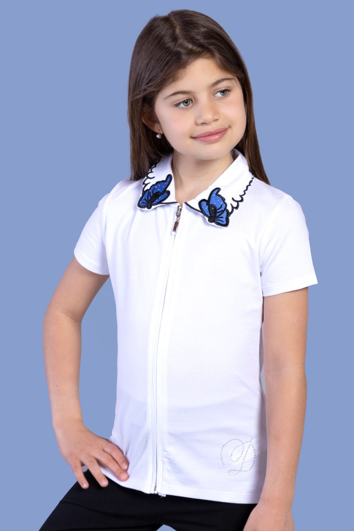 Toontoy Kız Çocuk Yakası Kelebek Nakışlı Tişört