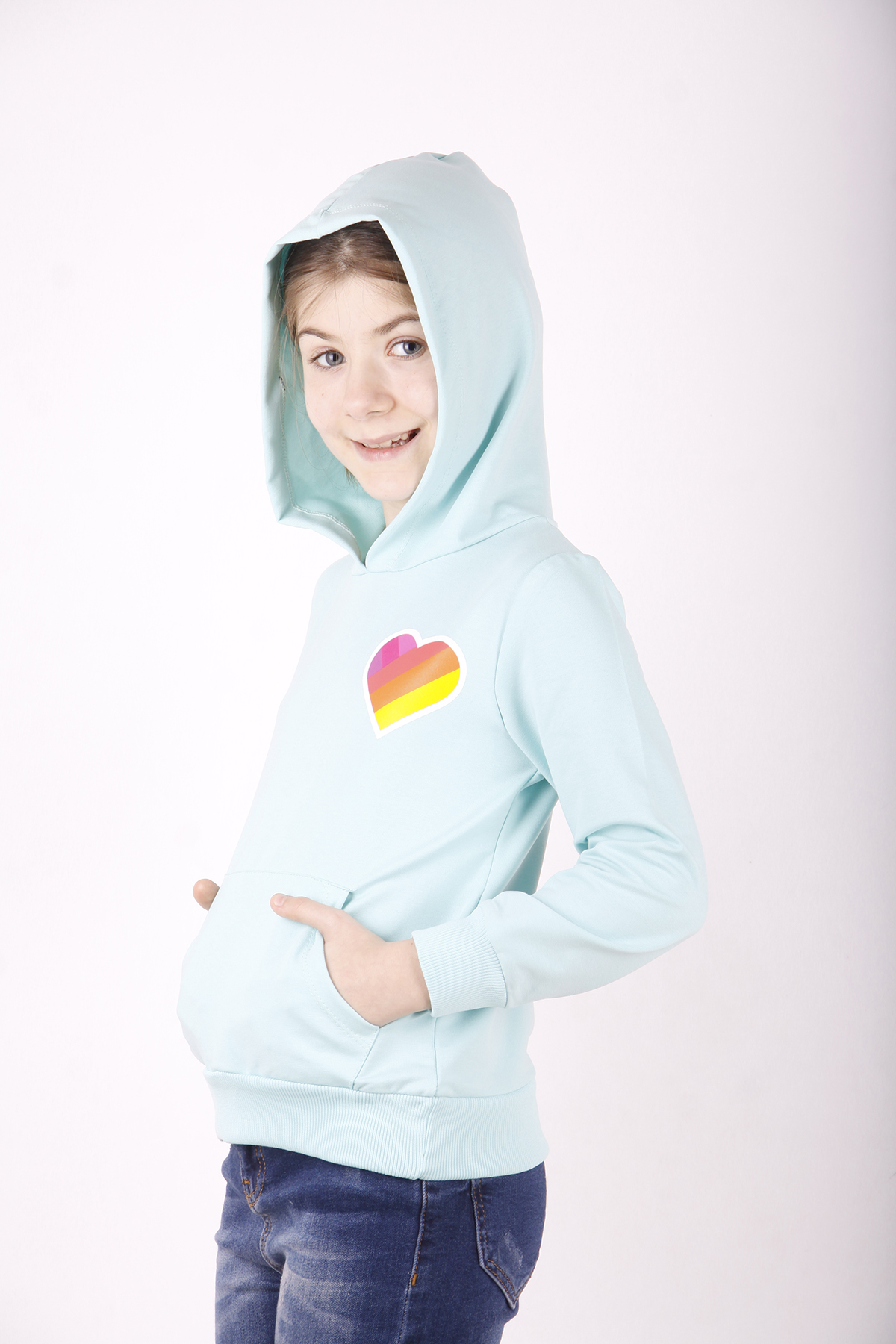 Toontoy Kız Çocuk Like Kalp Baskılı Kanguru Cepli Sweatshirt