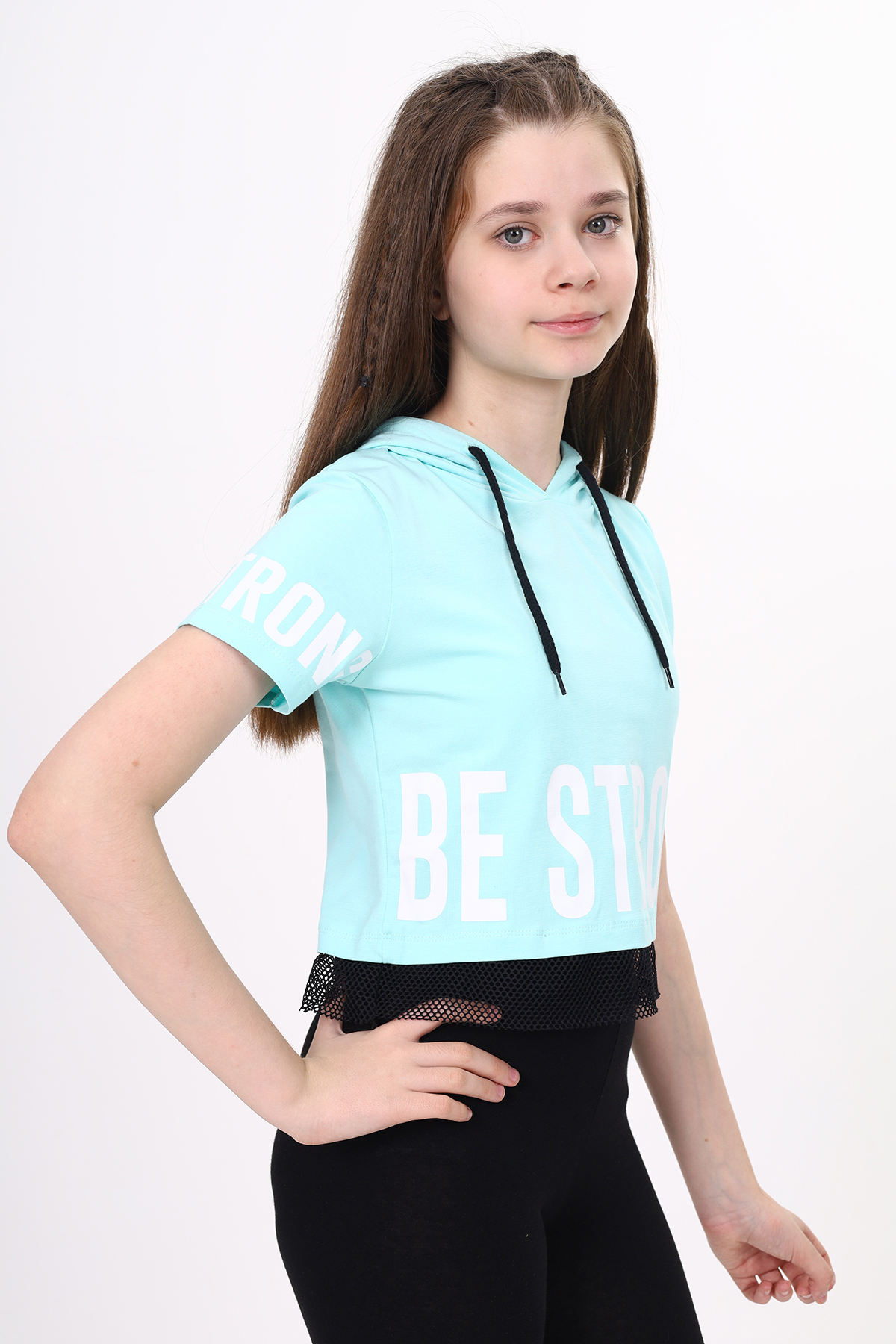 Toontoy Kız Çocuk Be Strong Baskılı Kapüşonlu Tişört
