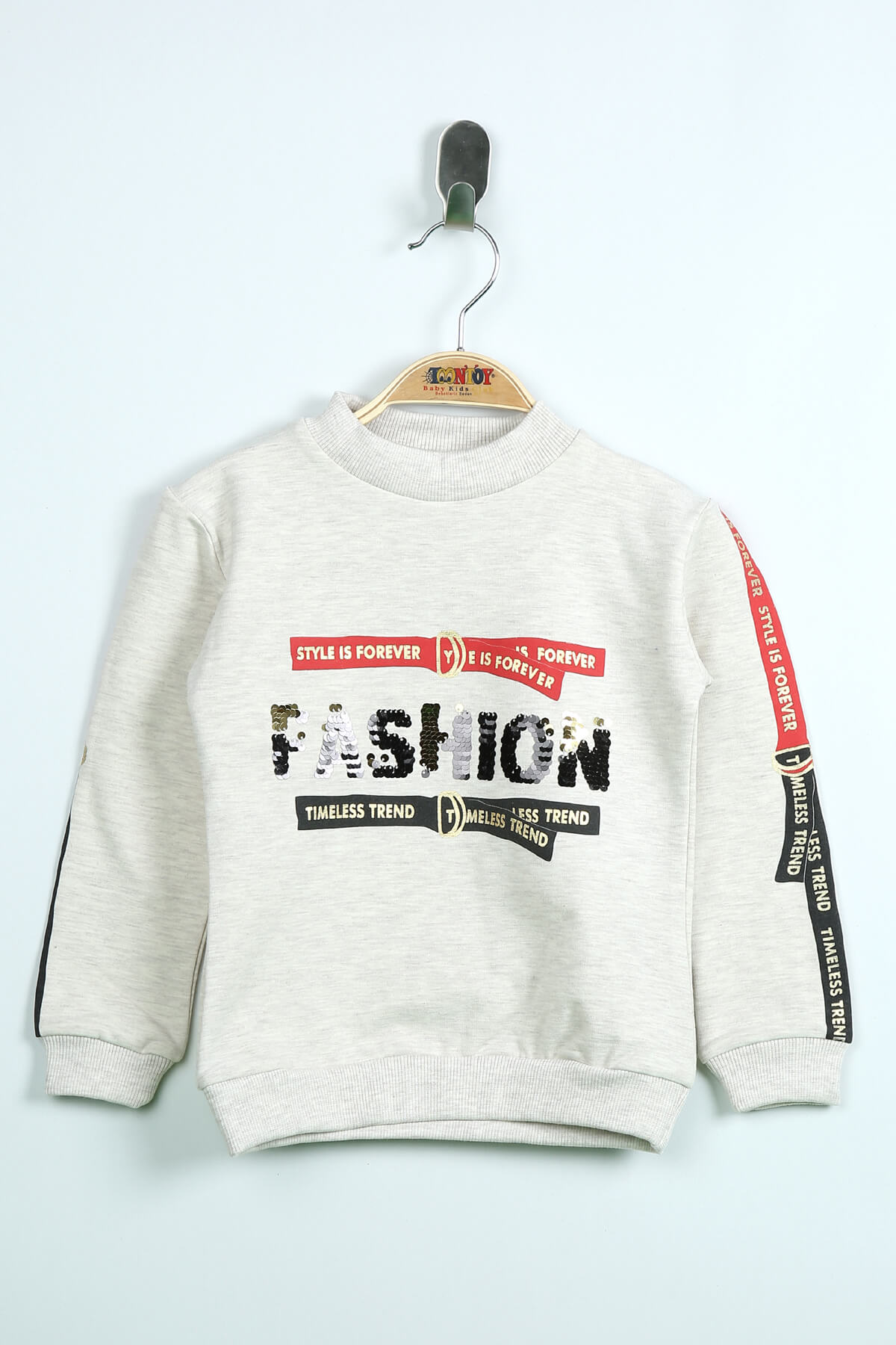 Toontoy Kız Çocuk Sweatshirt Kollari Şeritli Pullu Fashion Nakış