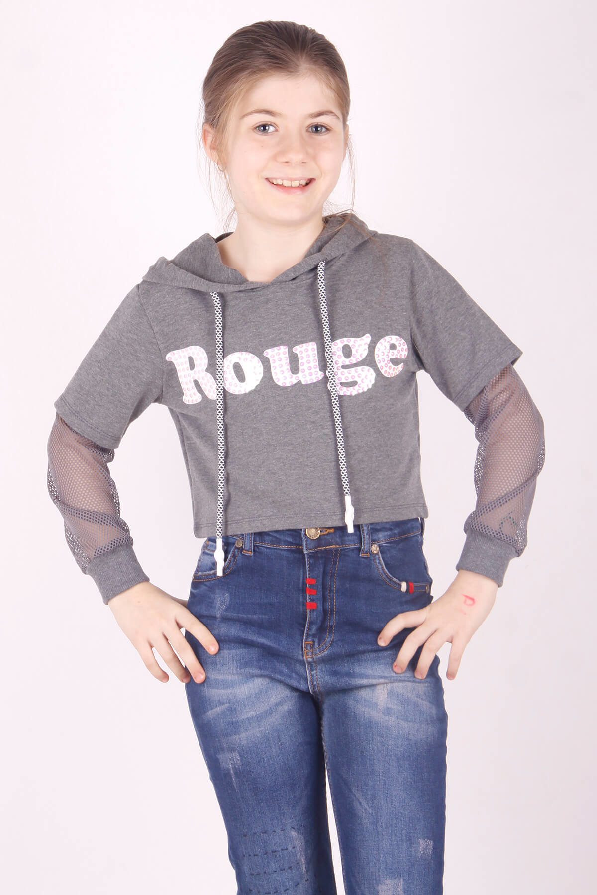 Toontoy Kız Çocuk Rouge Baskılı Kapşonlu Sweatshirt