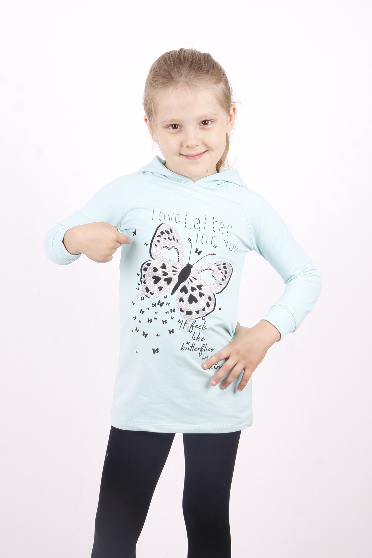 Toontoy Kız Çocuk Love You Kelebek Baskılı Elbise