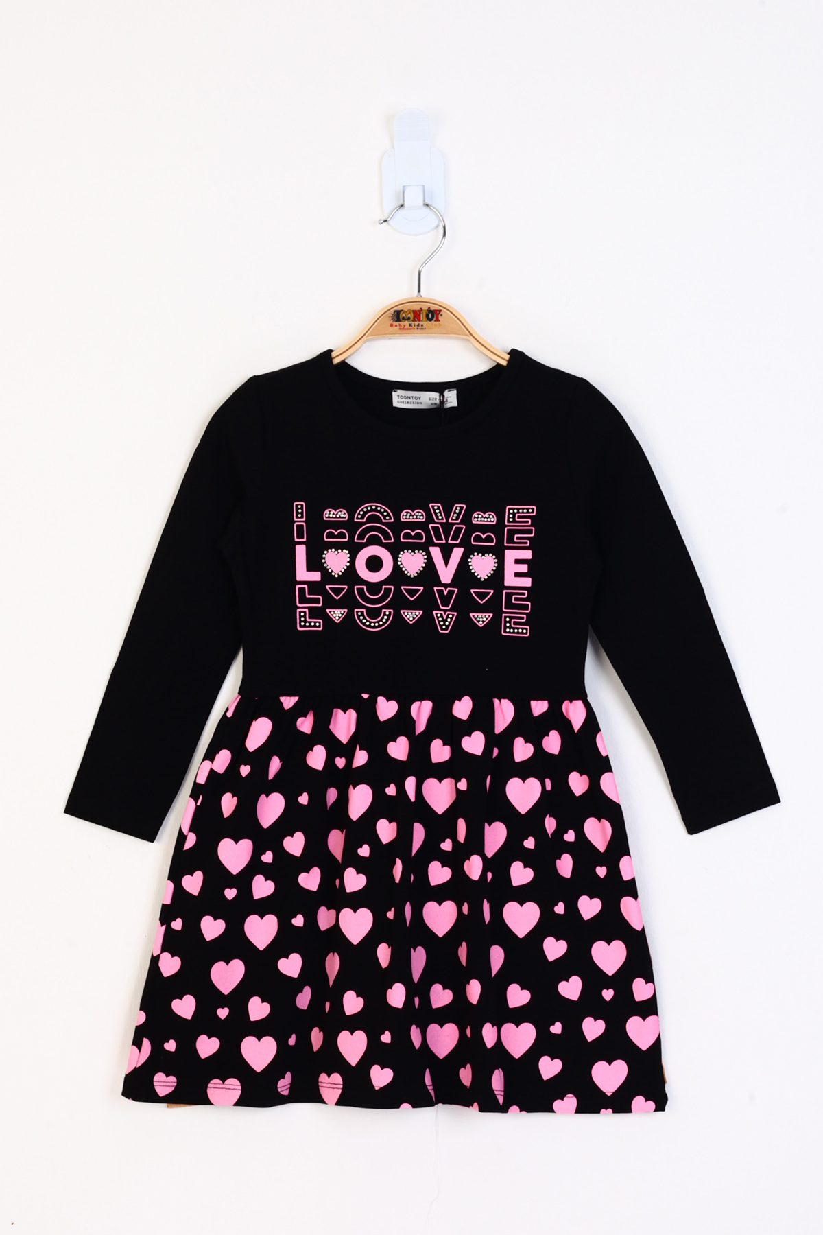 Toontoy Kız Çocuk Love Baskılı Elbise