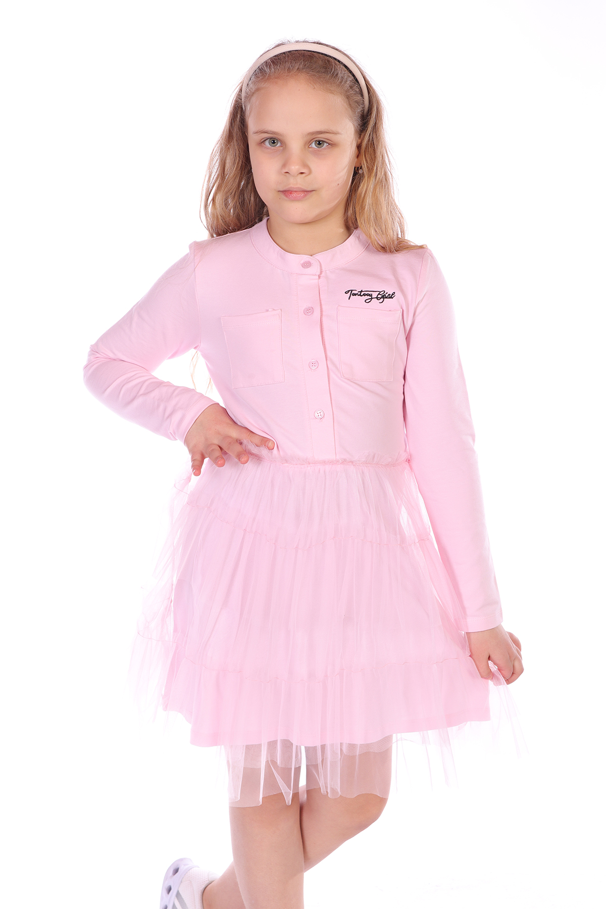 Toontoy Kız Çocuk Düğmeli Toontoy Girl Nakışlı Tüllü Elbise