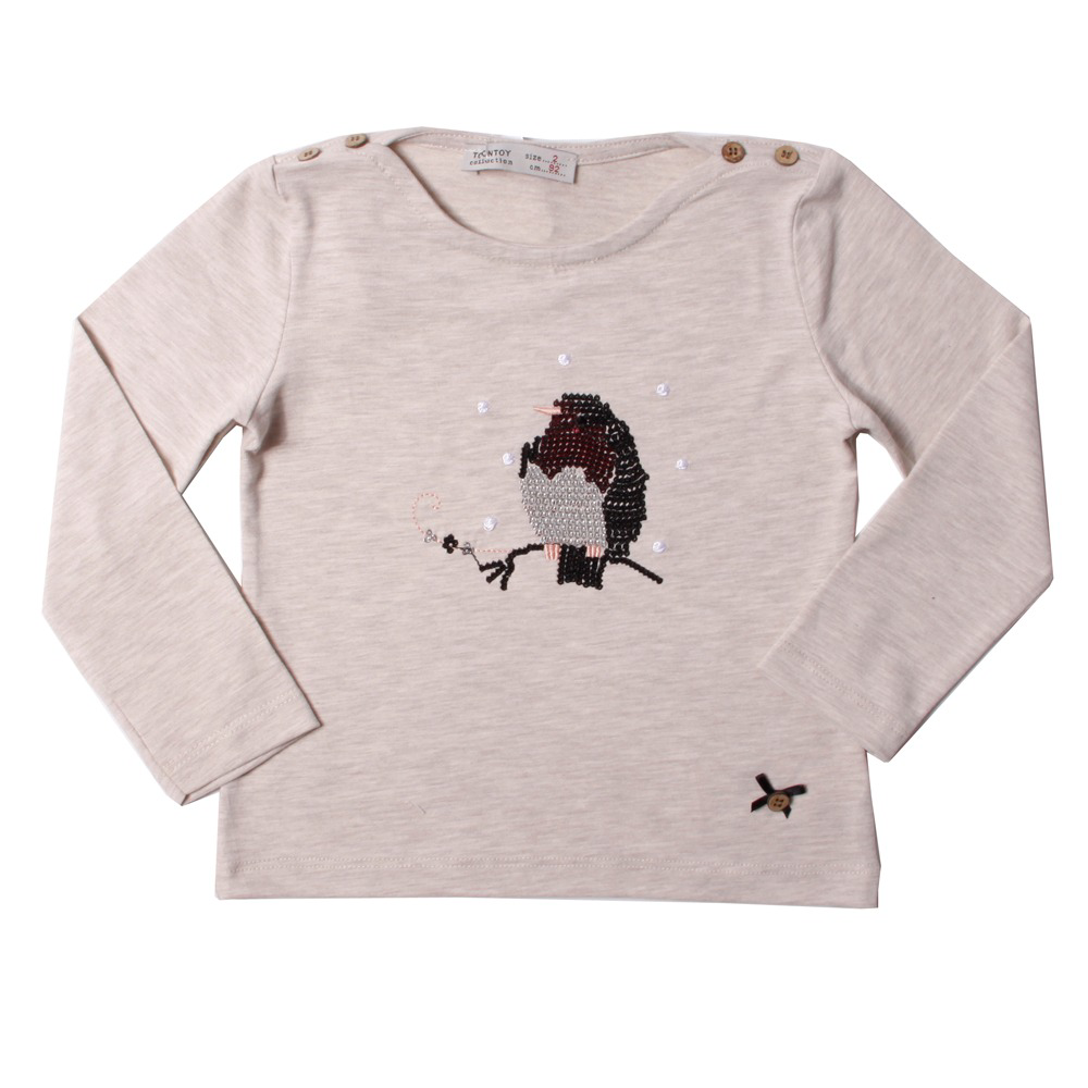Toontoy Kız Çocuk Tişört Baykuş Nakışlı