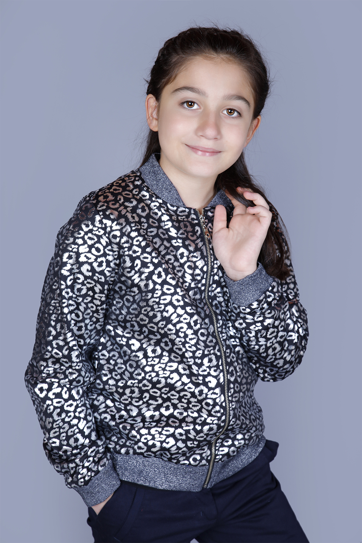 Toontoy Kız Çocuk Leopar Desenli Parlak Hırka