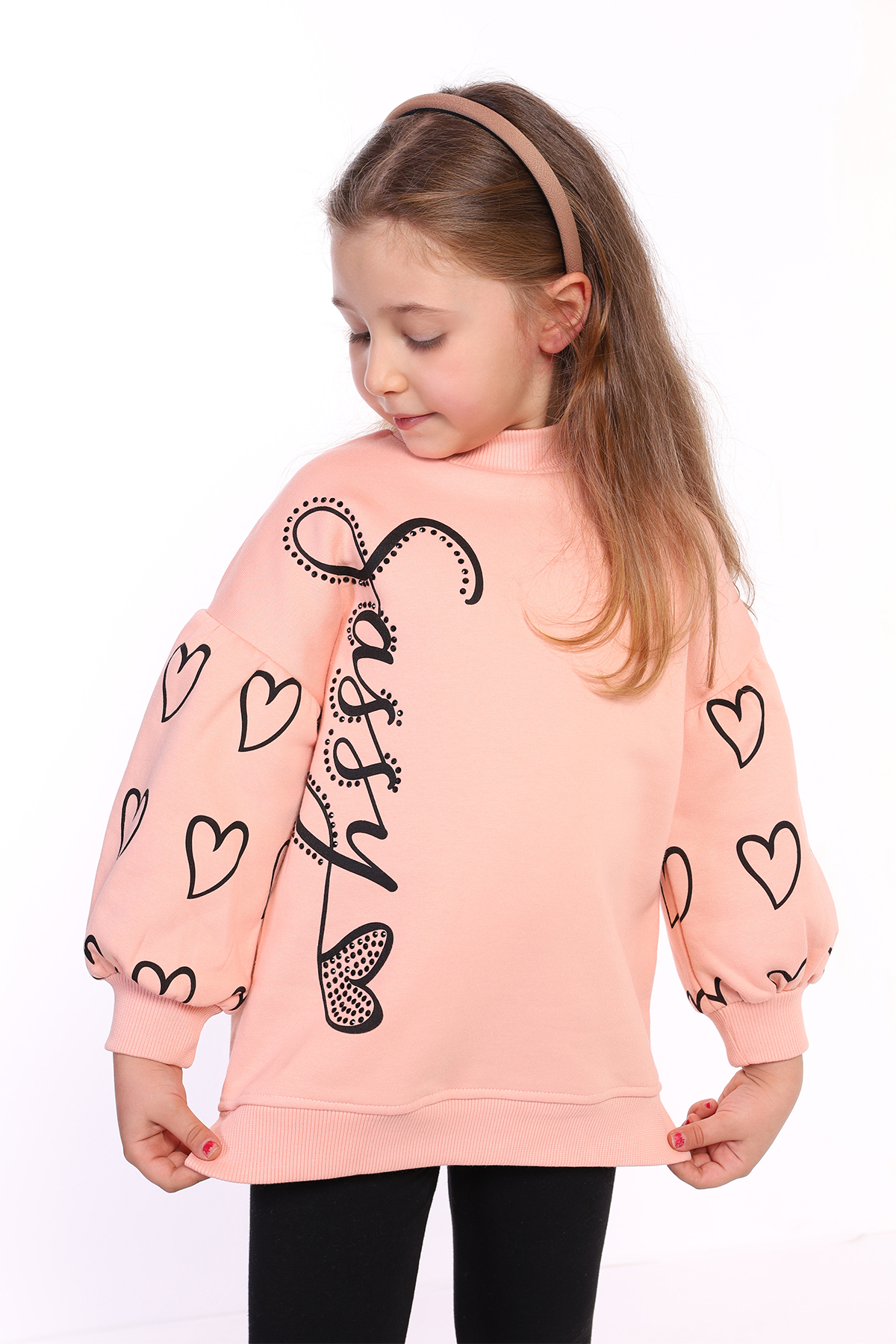 Toontoy Kız Çocuk Baskılı Balon Kol Sweatshirt
