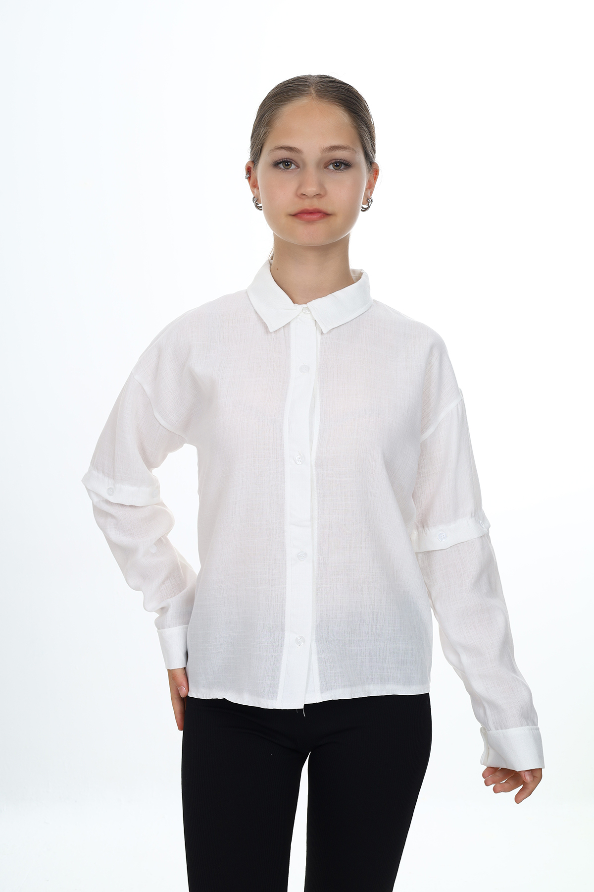 Toontoy Kız Çocuk Kolu Düğmeli Gömlek