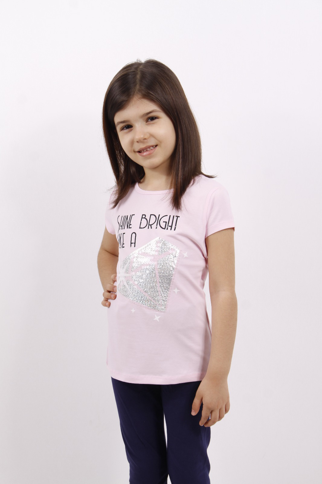 Toontoy Kız Çocuk Elmas Taş Nakışlı Tişört