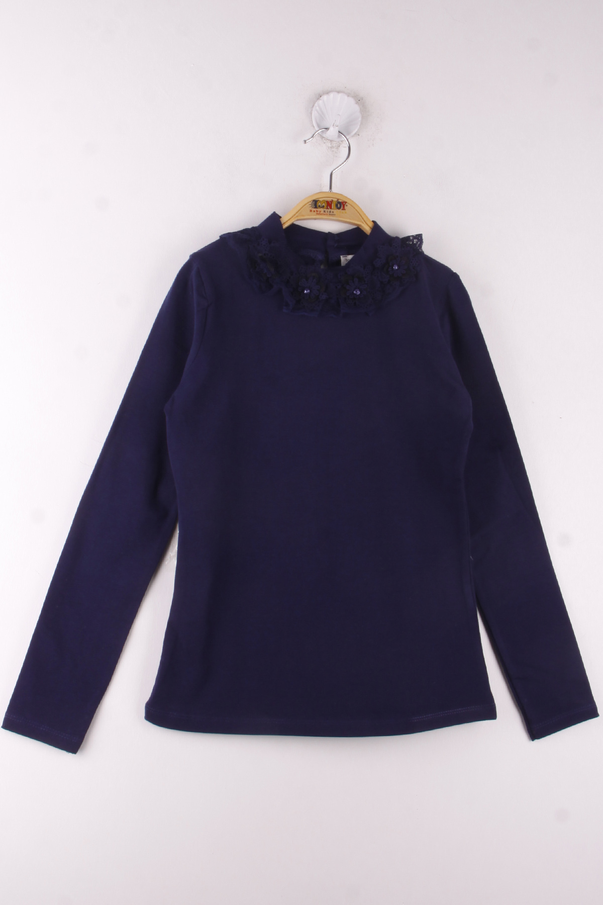 Toontoy Kız Çocuk Yaka Çiçek Dantelli İncili Okul Tişört