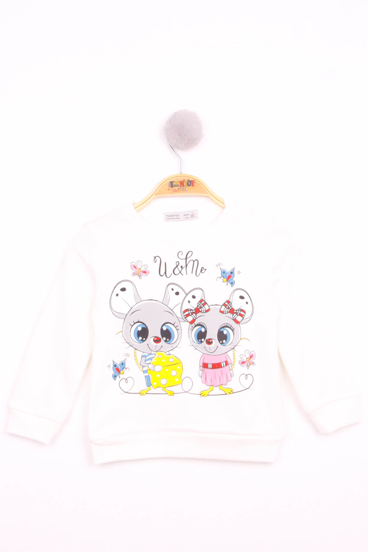 Toontoy Kız Çocuk Omuzdan Çıtçıtlı Fare Baskılı Sweatshirt