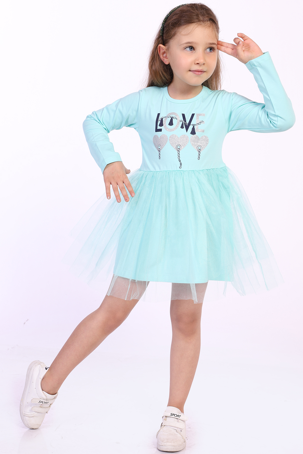 Toontoy Kız Çocuk Love Kalp Baskılı Elbise