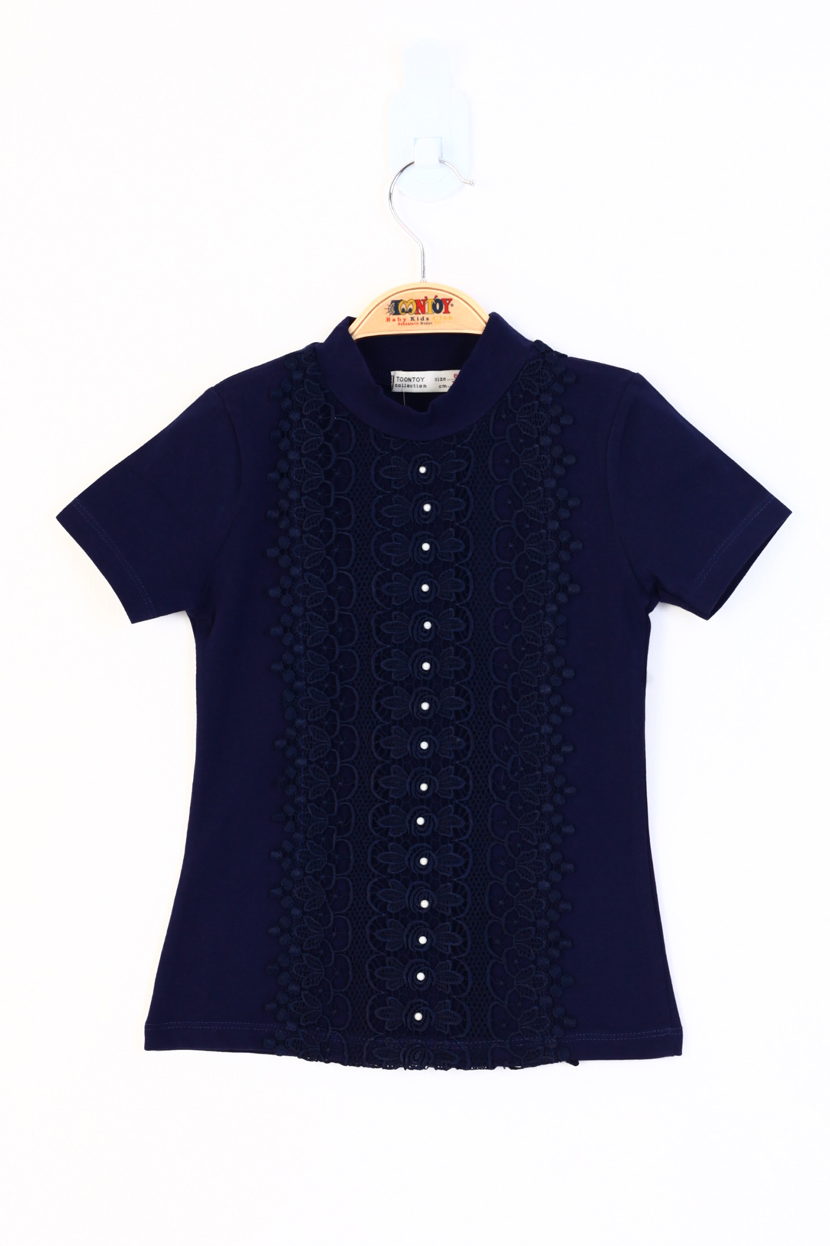 Toontoy Kız Çocuk Önü Dantelli İnci Detaylı T-Shirt