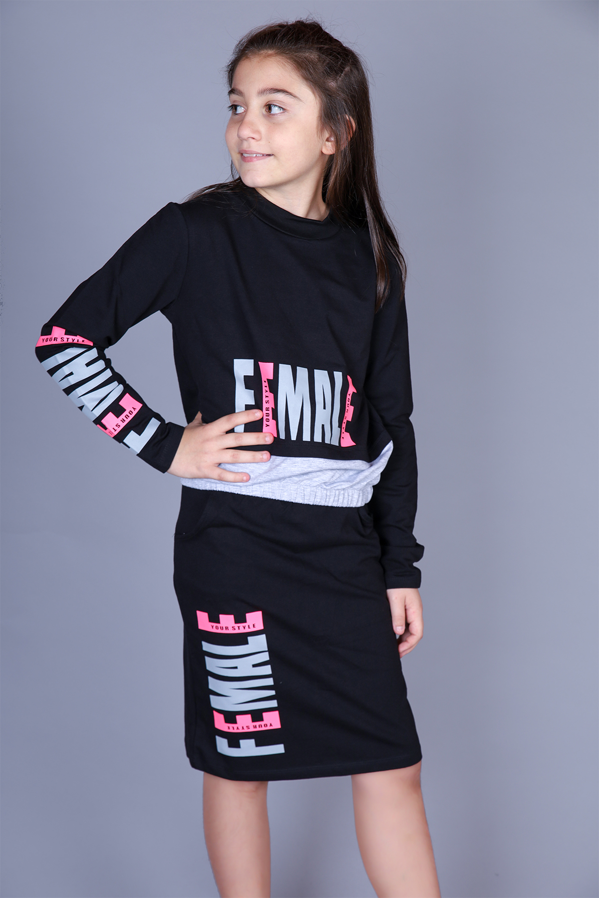 Toontoy Kız Çocuk Female Baskılı Etekli Takım