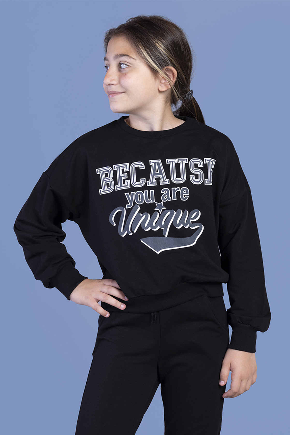 Toontoy Kız Çocuk Baskılı Düşük Kol Sweatshirt