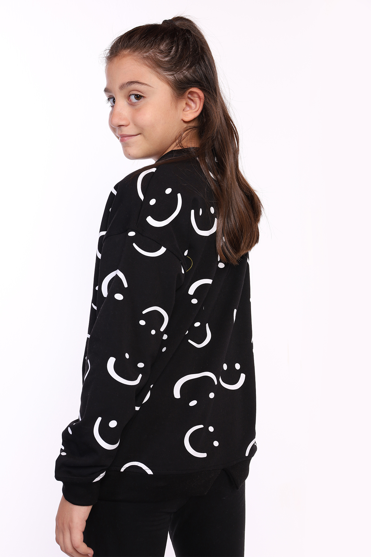 Toontoy Kız Çocuk Komple Gülen İfade Baskılı Sweatshirt