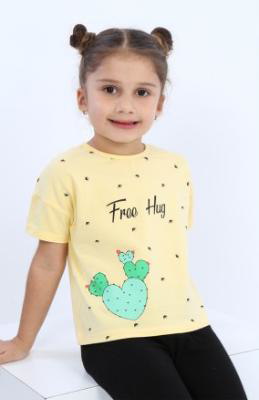 Toontoy Kız Çocuk Free Hug Kalpli Baskılı Tişört