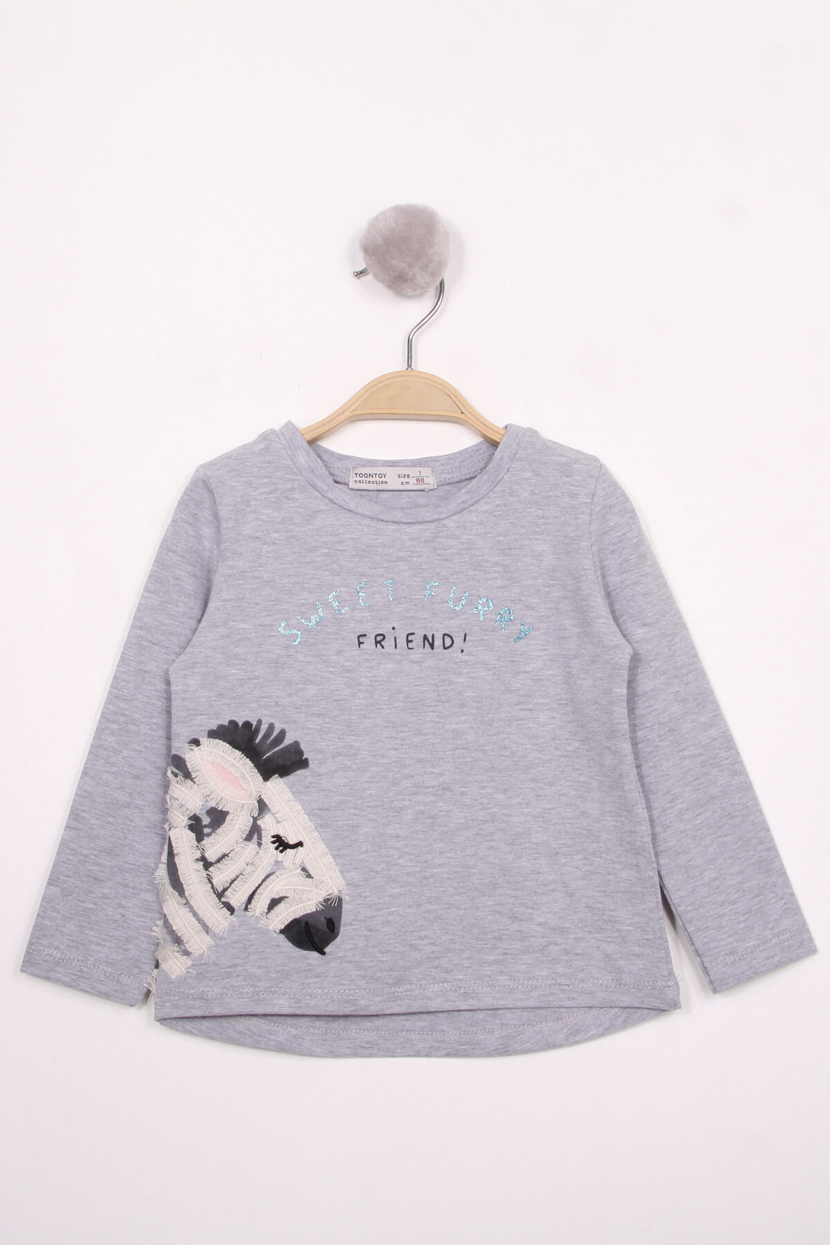 Toontoy Kız Çocuk Zebra Baskılı Nakışlı T-Shirt
