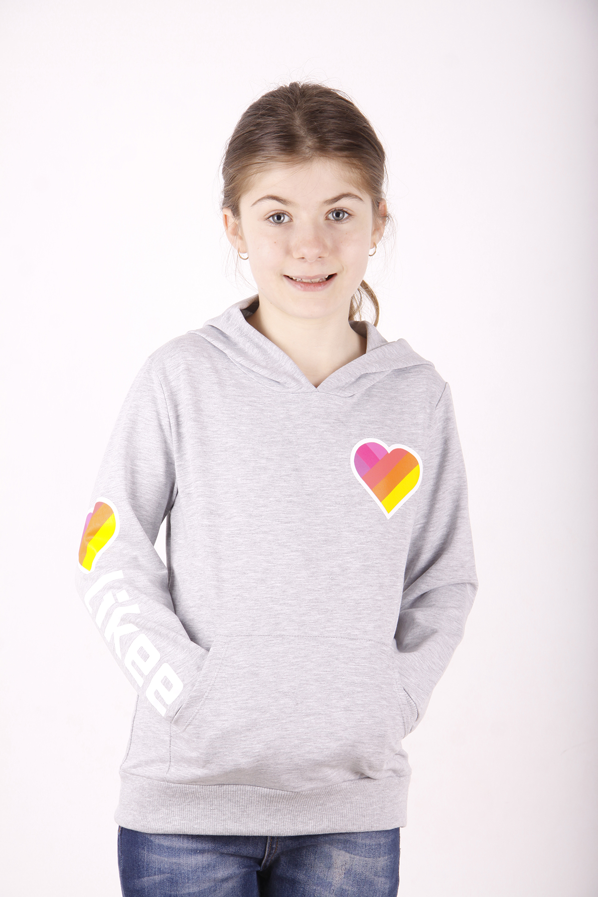 Toontoy Kız Çocuk Like Kalp Baskılı Kanguru Cepli Sweatshirt