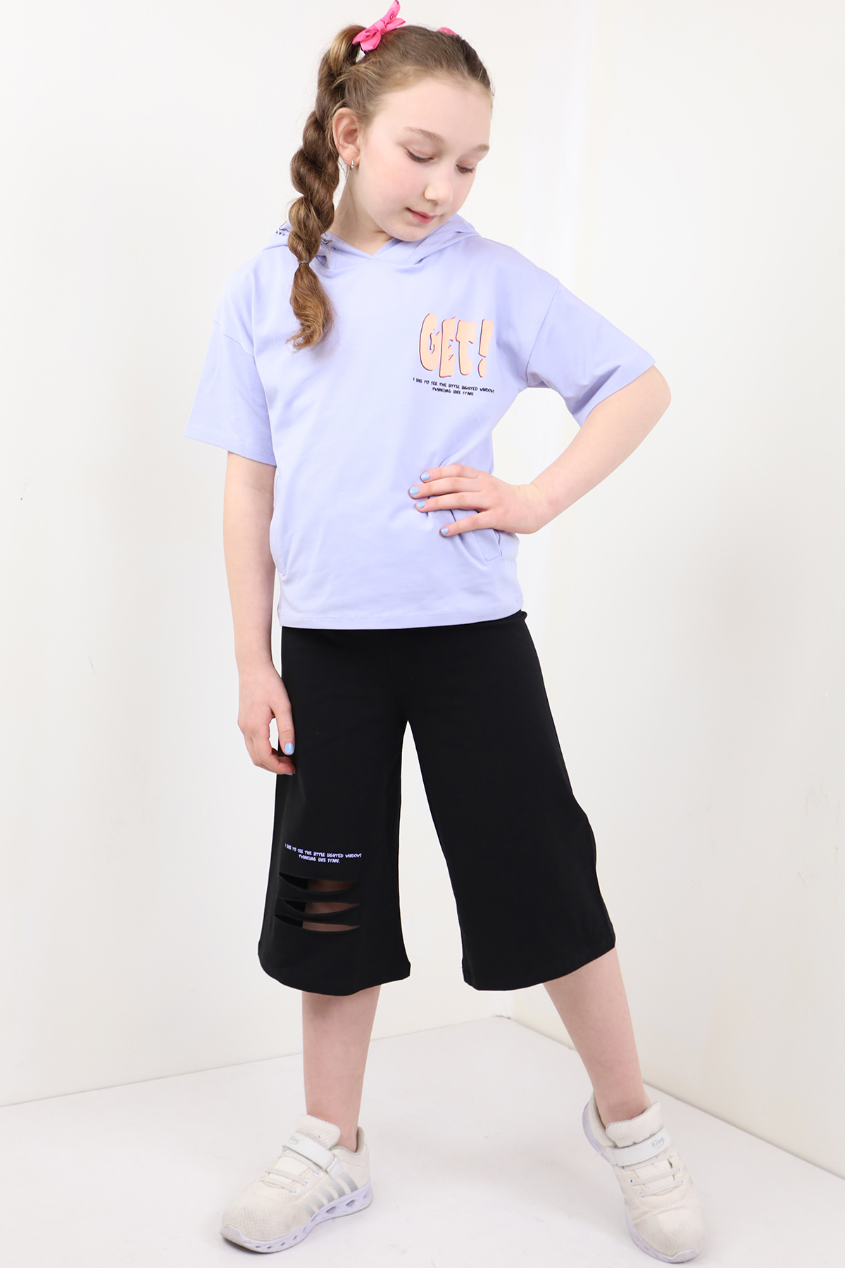 Toontoy Kız Çocuk Göğsü Get ! Baskılı Kapüşonlu Kaprili Takım