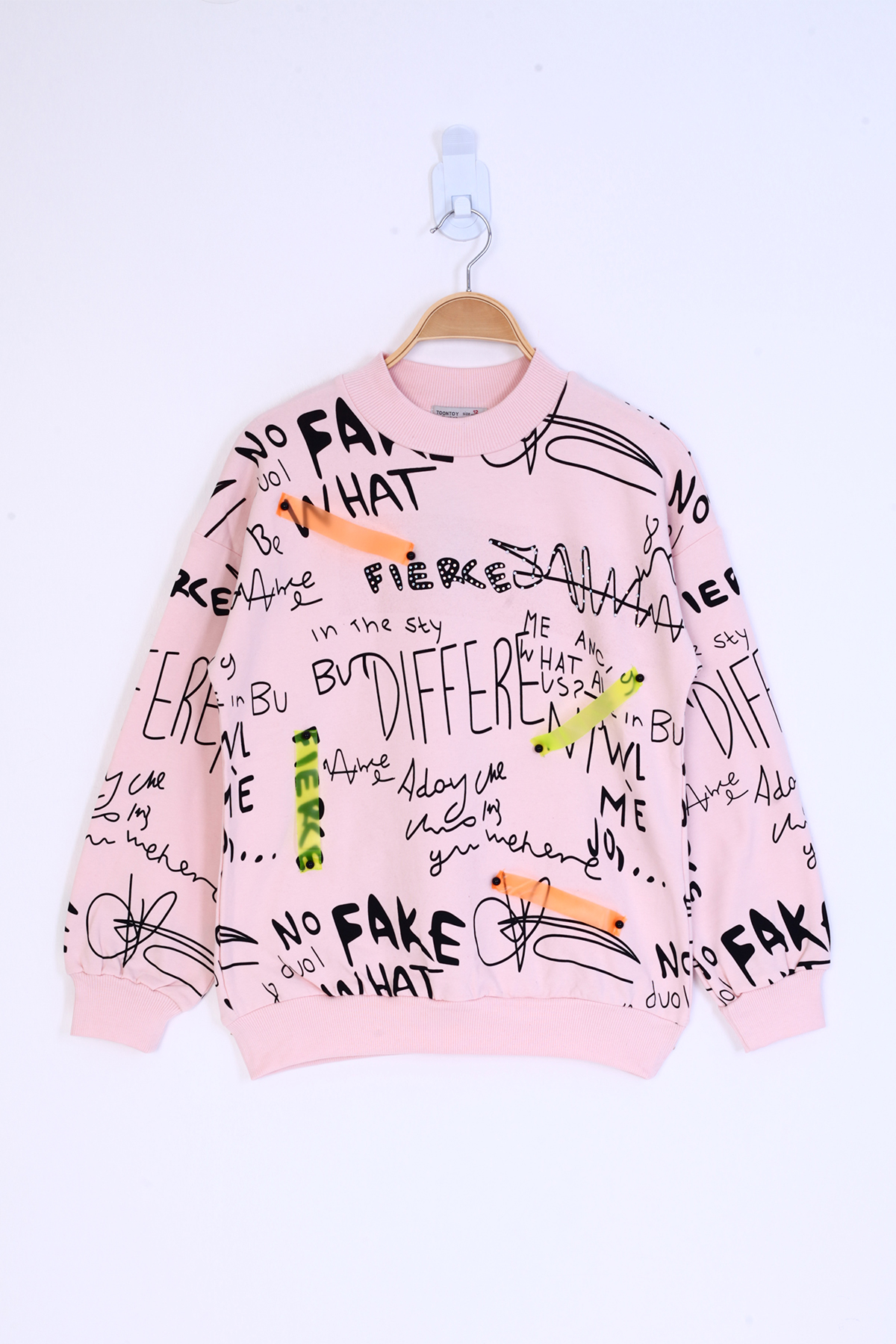 Toontoy Kız Çocuk Neon Şerit Detaylı Baskılı Sweatshirt