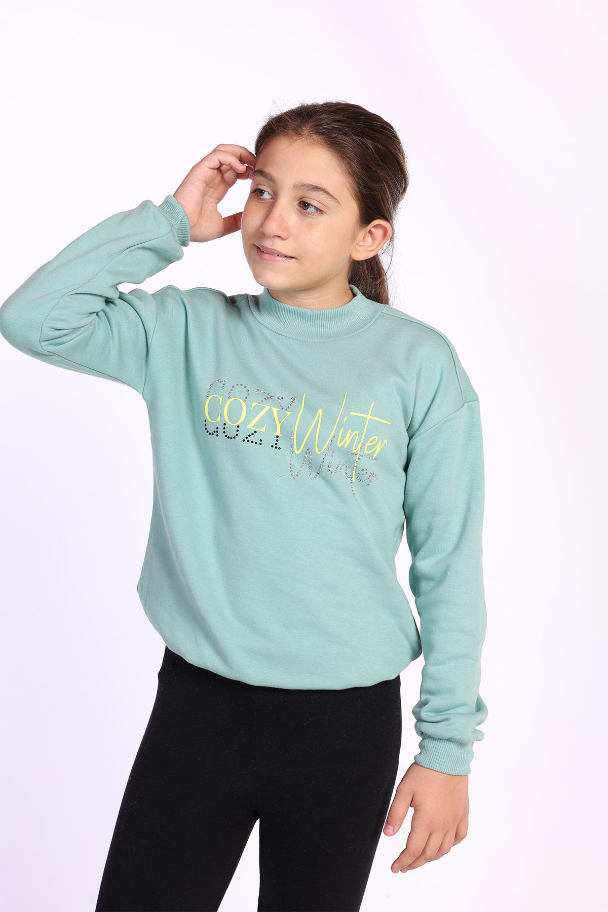 Toontoy Kız Çocuk Balıkçı Yaka İçi Pamuklu Sweatshirt