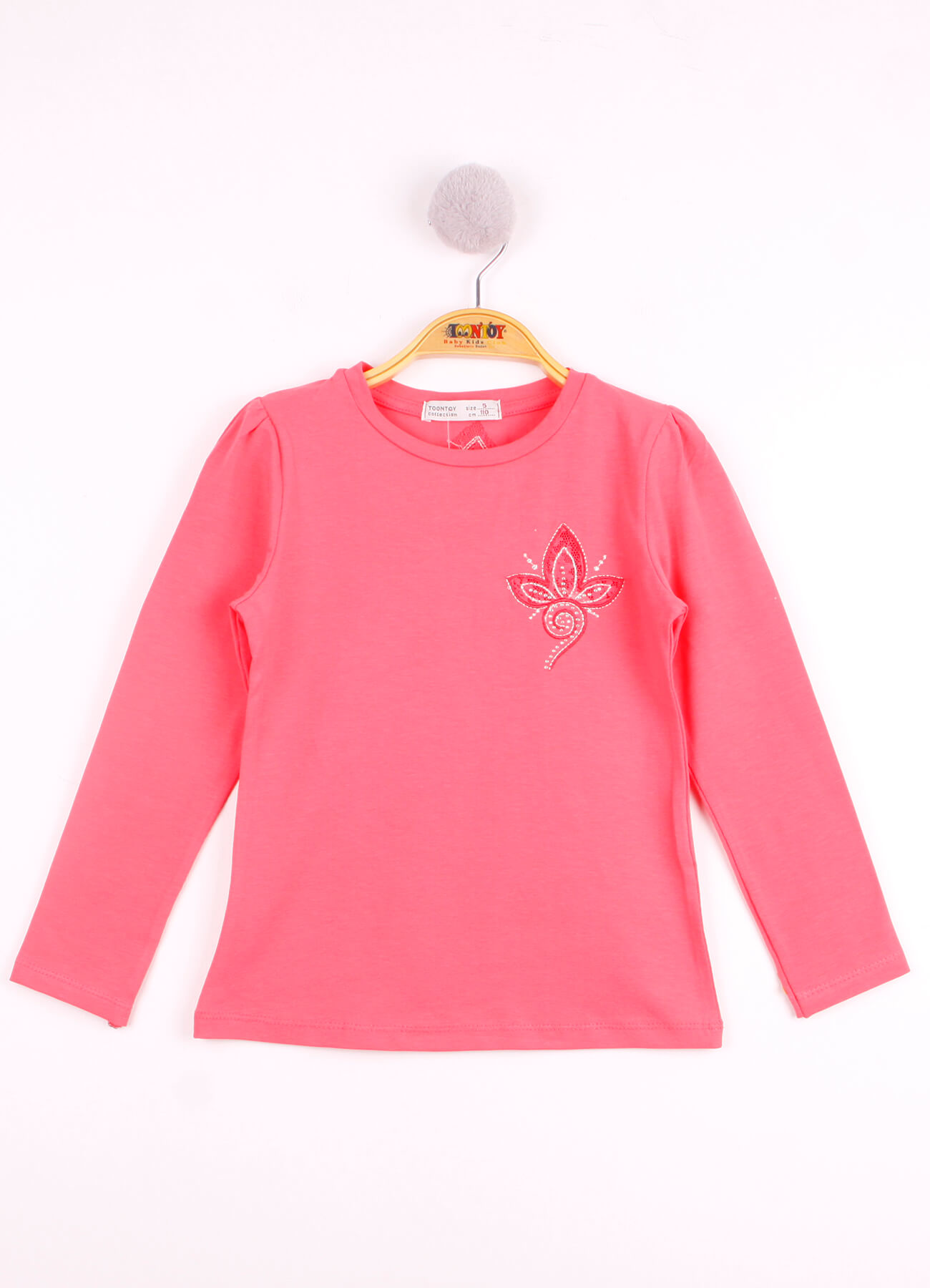 Toontoy Kız Çocuk Göğsü Çiçek Nakışlı T-Shirt