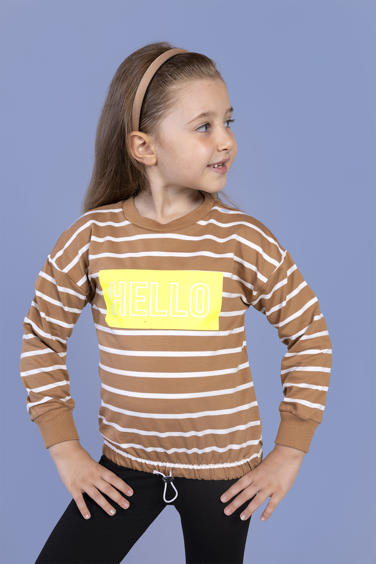 Toontoy Kız Çocuk Çizgi Desenli Baskılı Sweatshirt