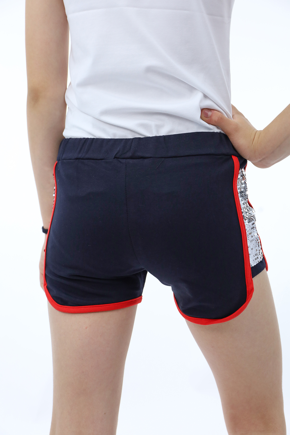 Toontoy  Kız Çocuk Beli Lastikli İki Yanı Çevirmeli Pullu Şort