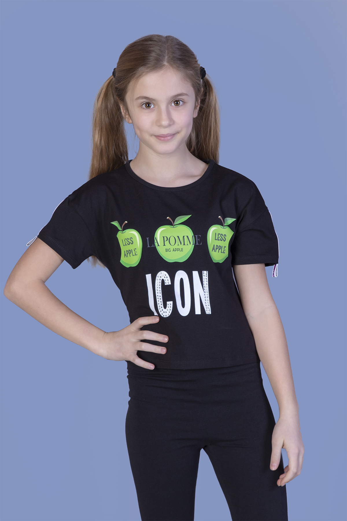Toontoy Kız Çocuk Crop Model Elma Baskılı Tişört
