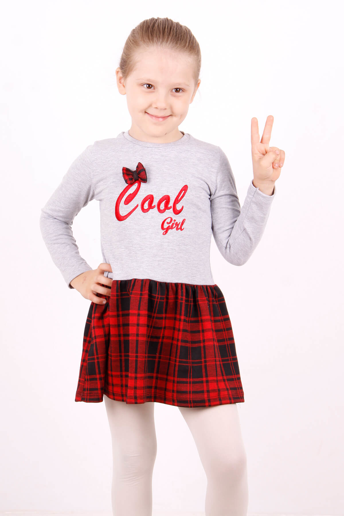 Toontoy Kız Çocuk Cool Yazı Nakışlı Elbise