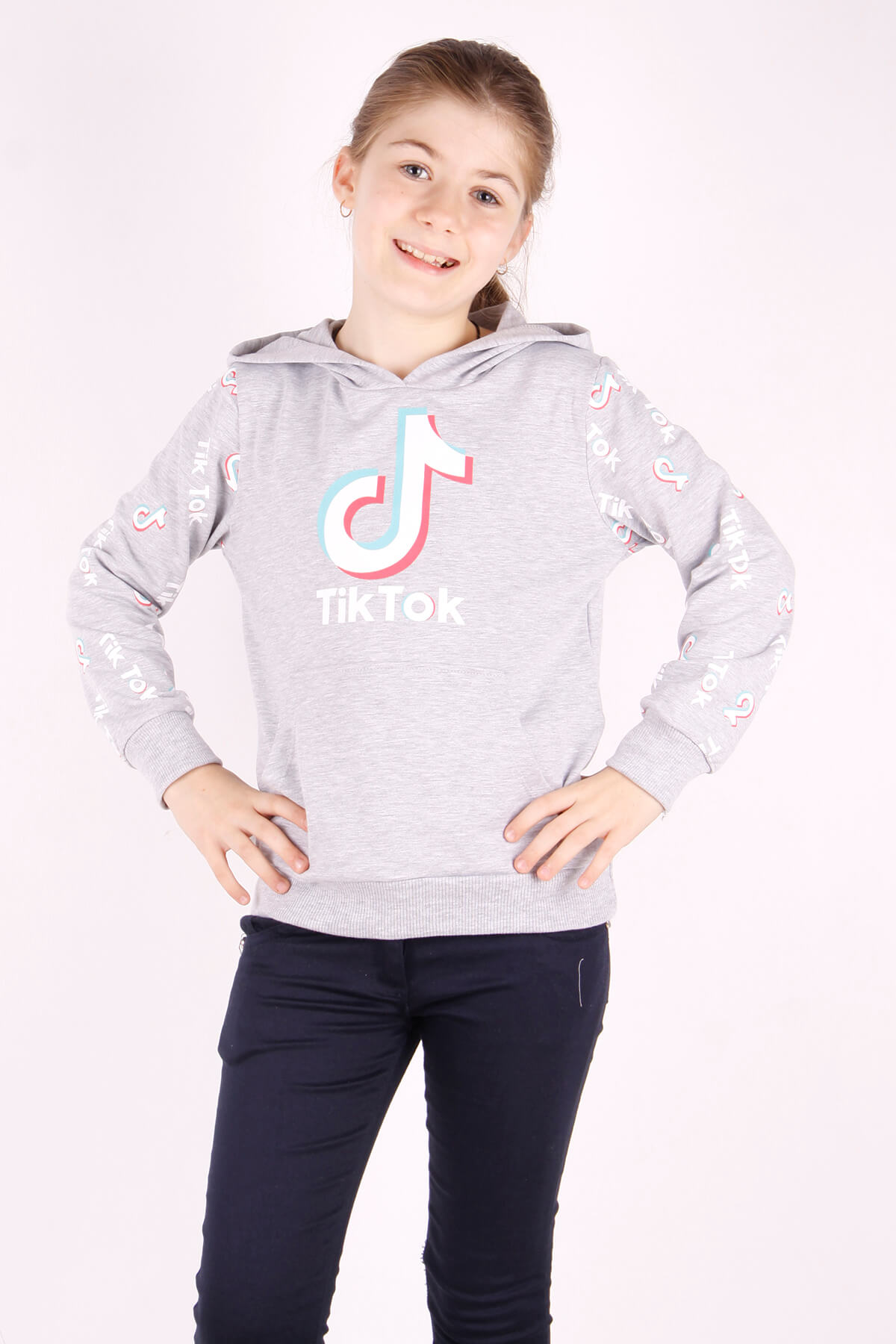 Toontoy Kız Çocuk Cepli Kapüşonlu Sweatshirt