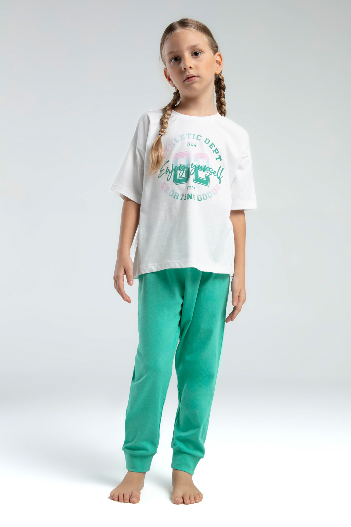 Toontoy Kız Çocuk Önü  Baskılı Pijama Takım 14098