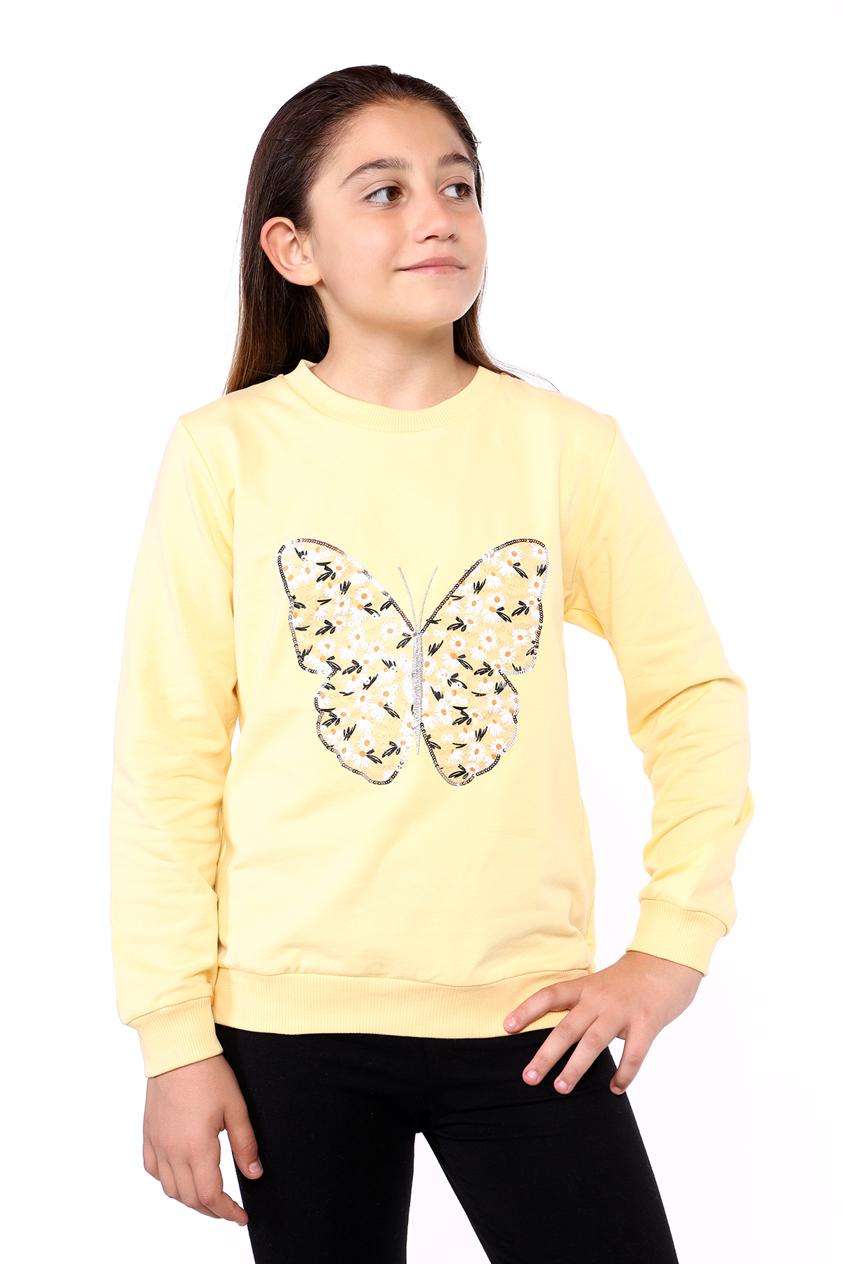 Toontoy Kız Çocuk Kelebek İşlemeli Sweatshirt