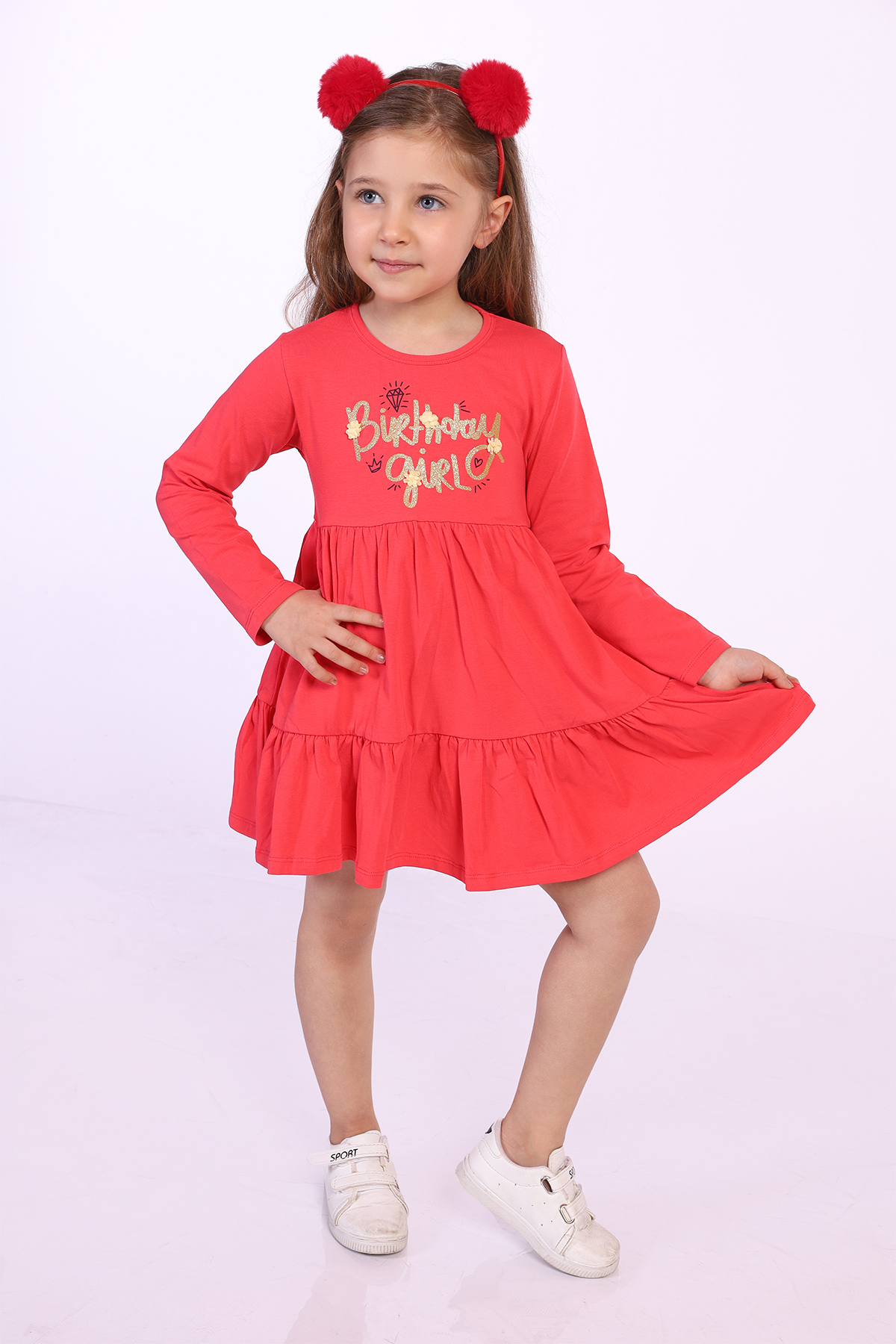 Toontoy Kız Çocuk Birthday Girl Baskılı Elbise