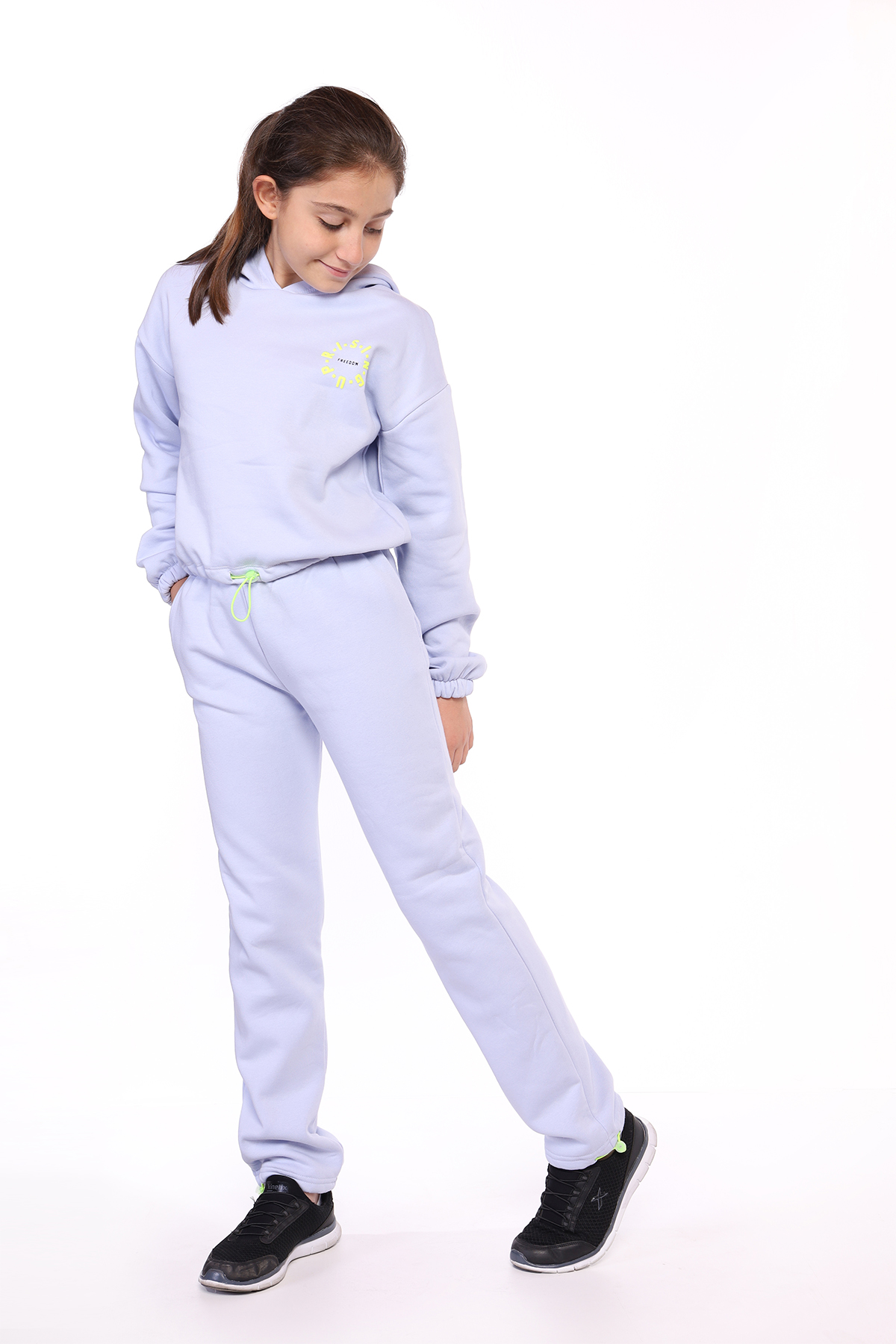 Toontoy Kız Çocuk Kapüşonlu Baskılı Crop Takım