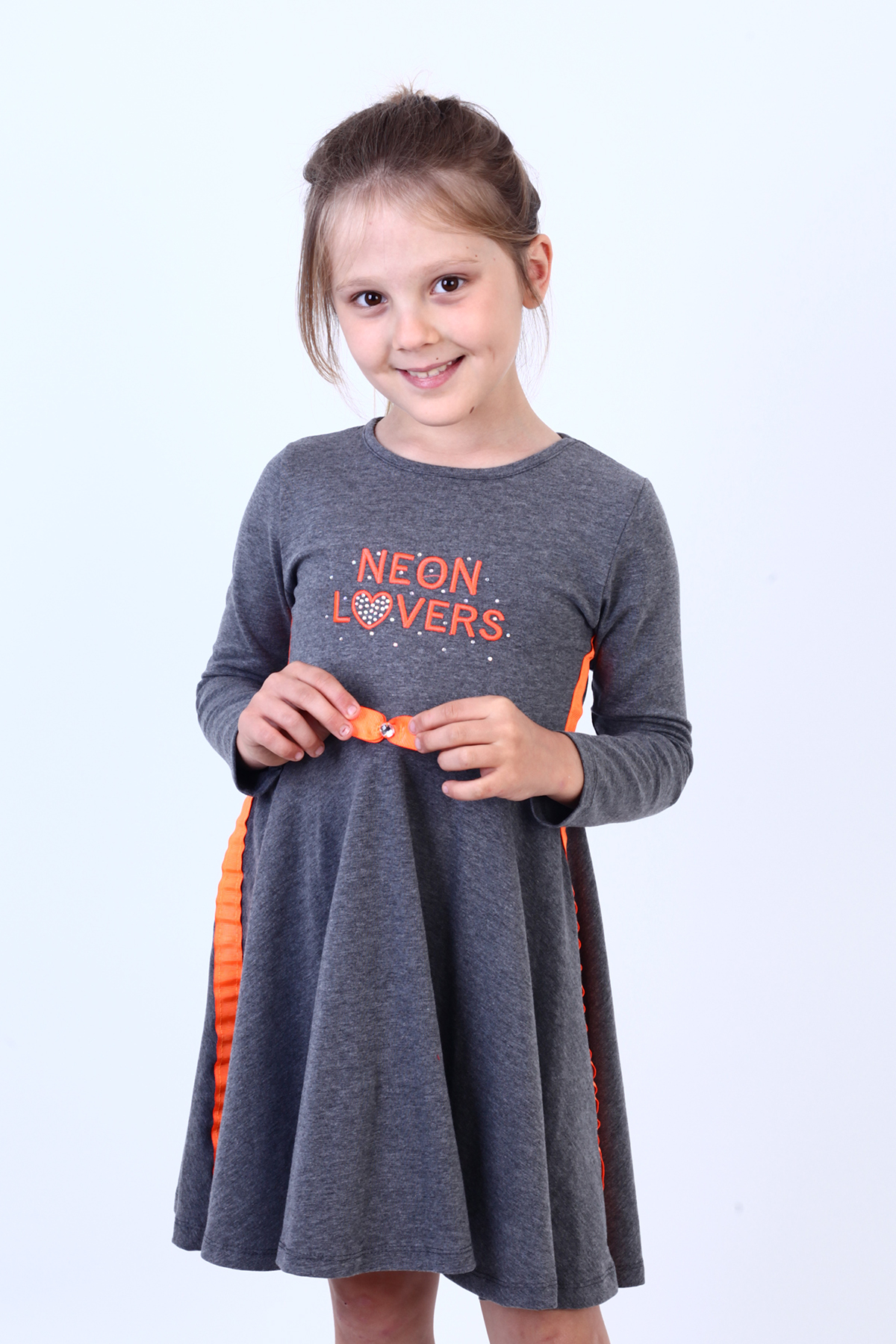 Toontoy Kız Çocuk Neon Lover Nakışlı Elbise