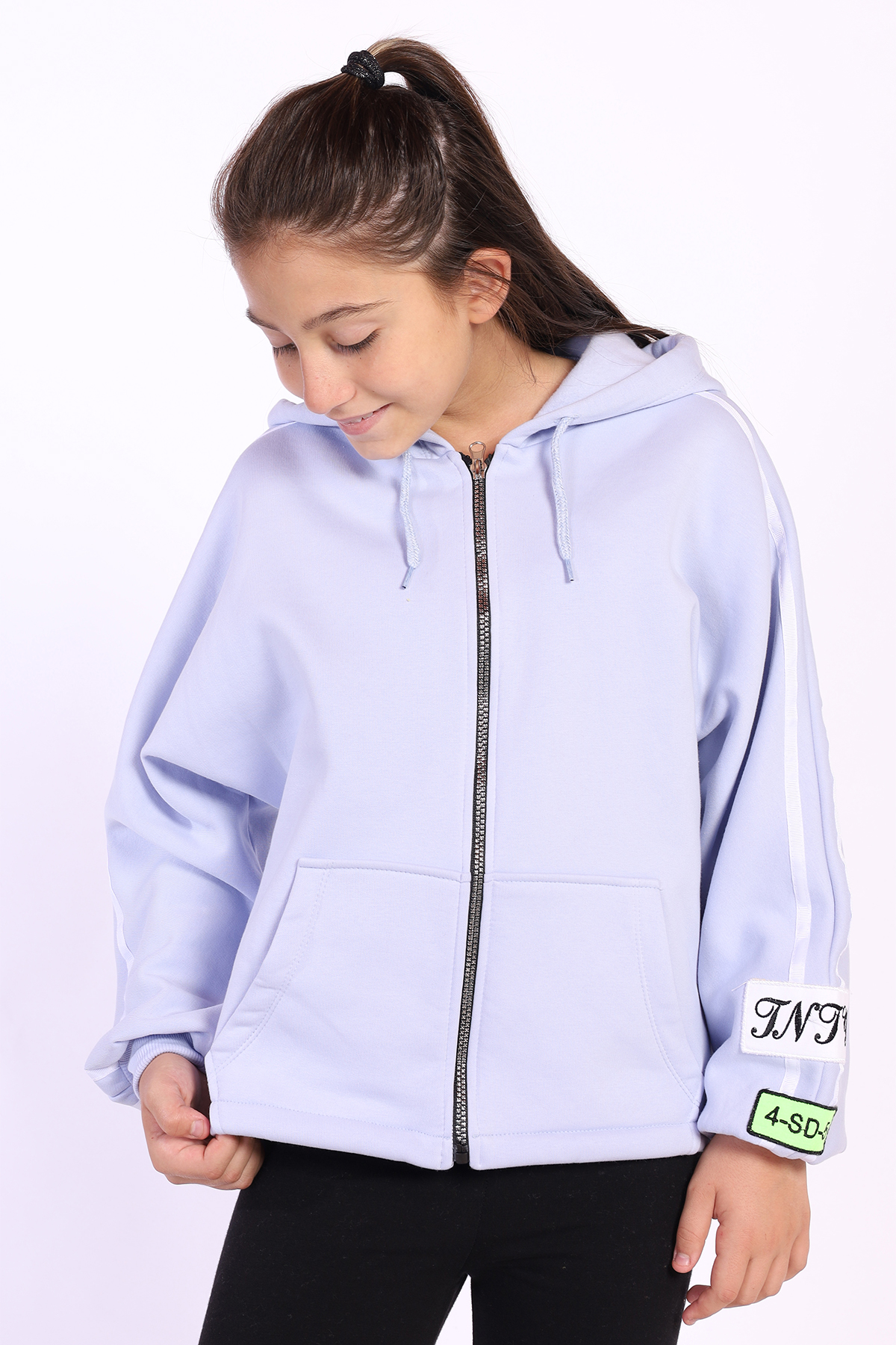 Toontoy Kız Çocuk Kol Üstü Şeritli Armalı Salaş Hırka