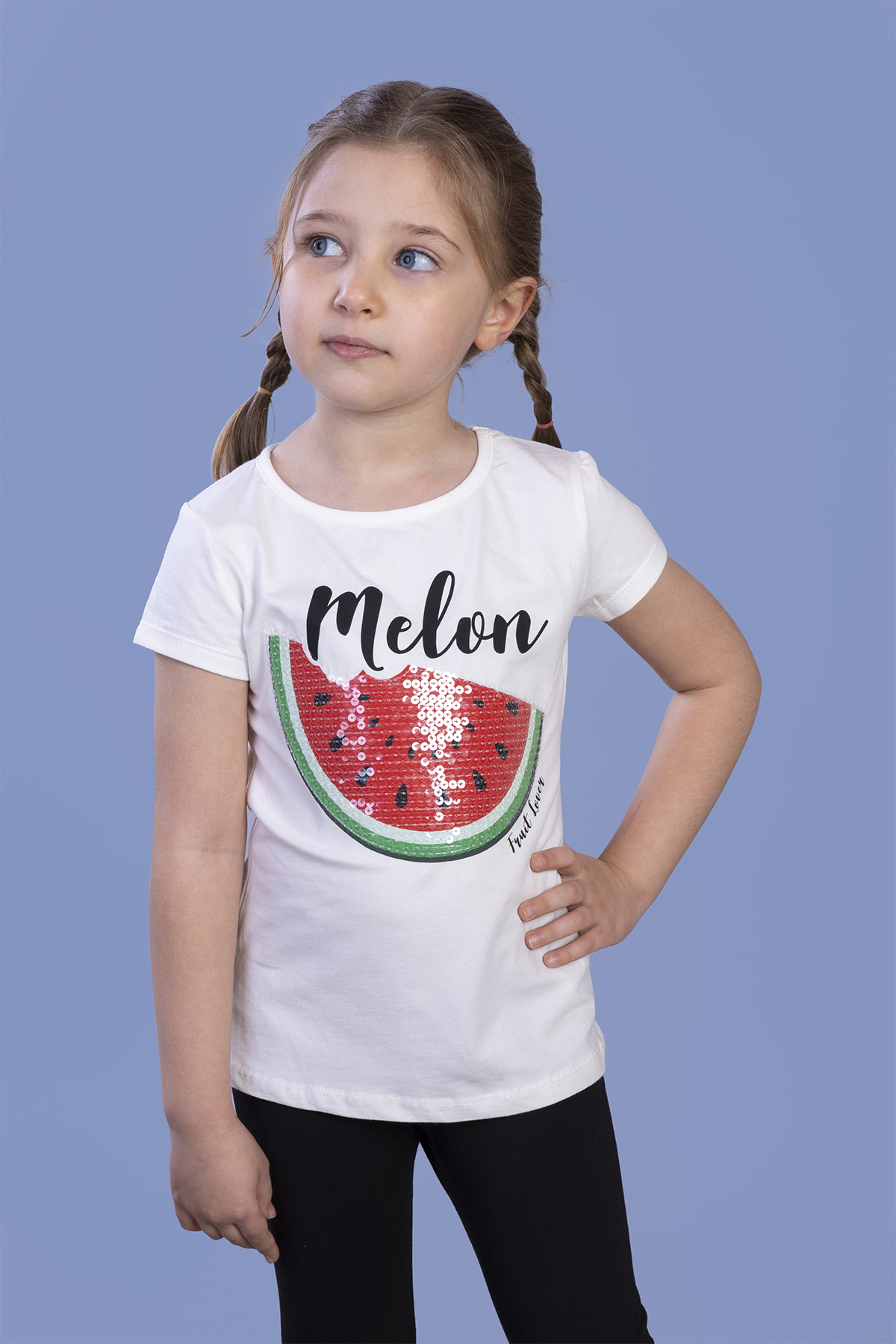 Toontoy Kız Çocuk Melon Baskılı Karpuz Nakışlı Tişört