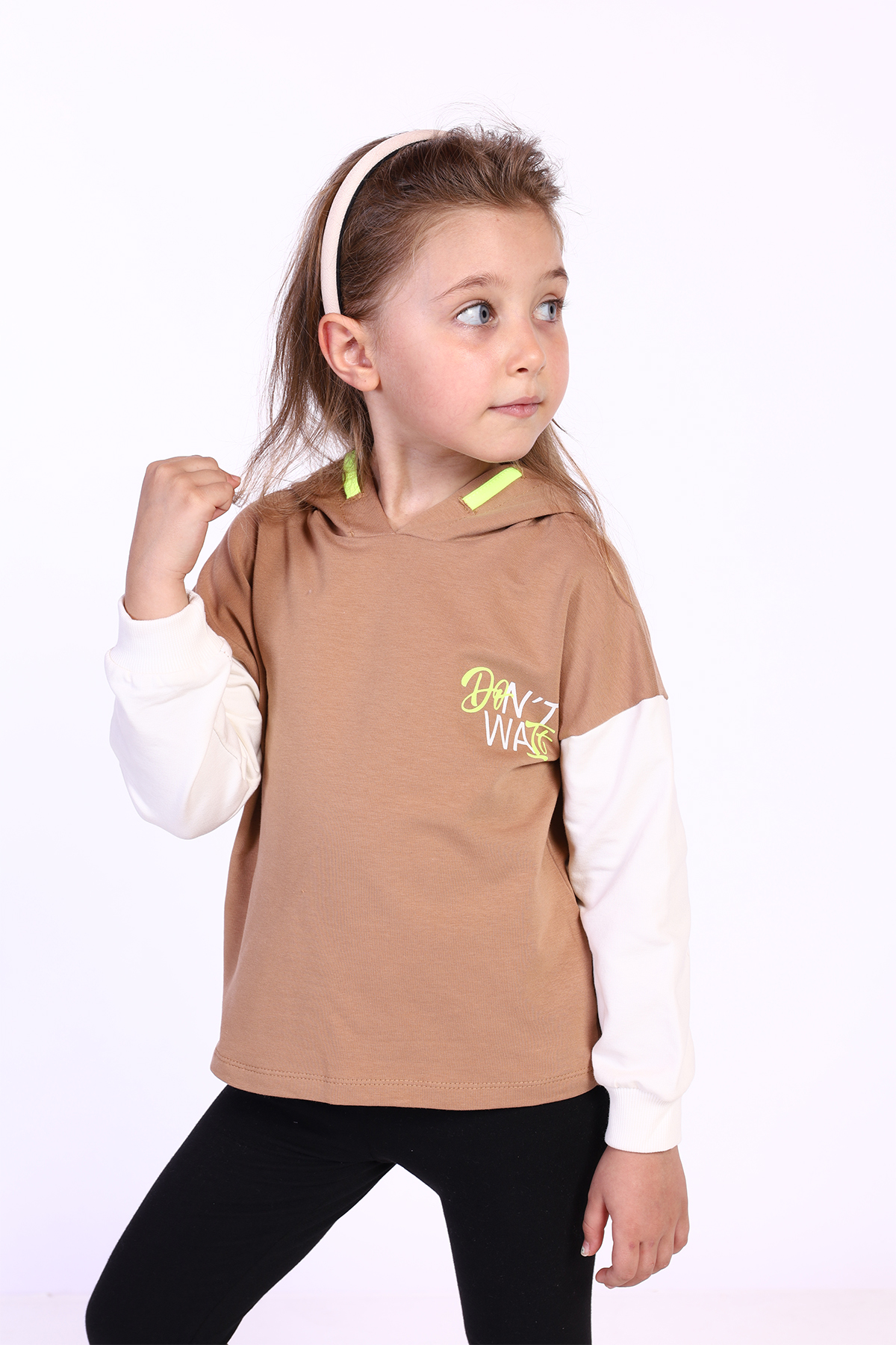 Toontoy Kız Çocuk Kapüşonlu Blok Renkli Sweatshirt