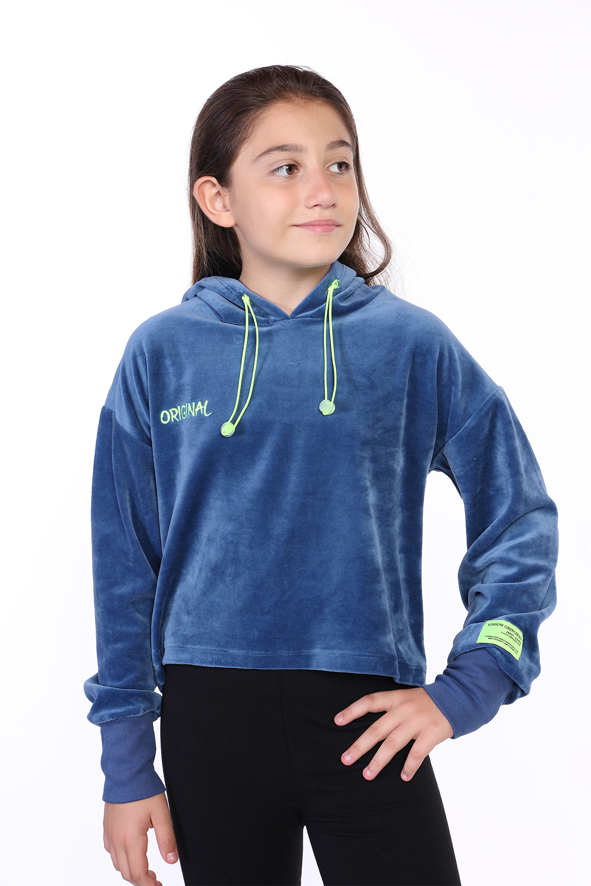 Toontoy Kız Çocuk Kapüşonlu Kadife Sweatshirt