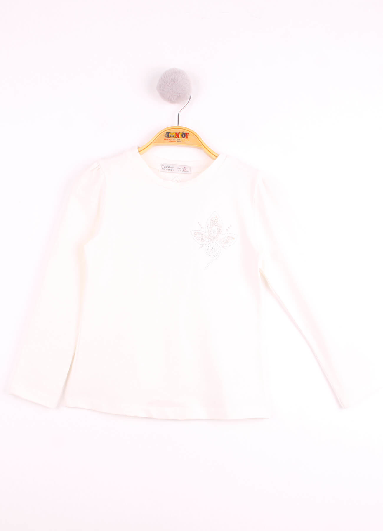 Toontoy Kız Çocuk Göğsü Çiçek Nakışlı T-Shirt