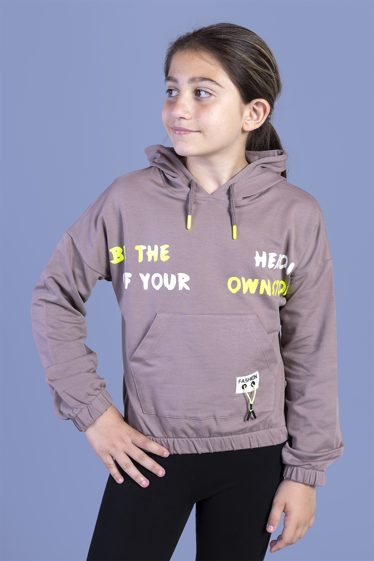 Toontoy Kız Çocuk Kapüşolu Kanguru Cepli Baskılı Sweatshirt
