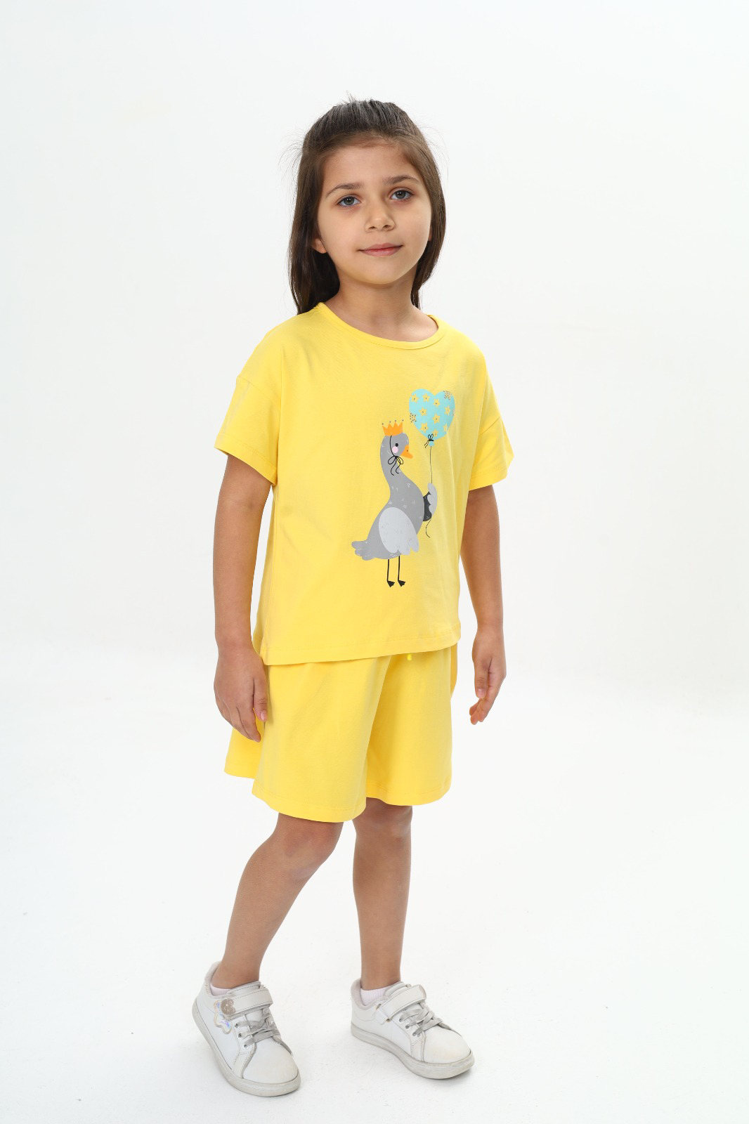 Toontoy Kız Çocuk Ördek Baskılı Şortlu Takım