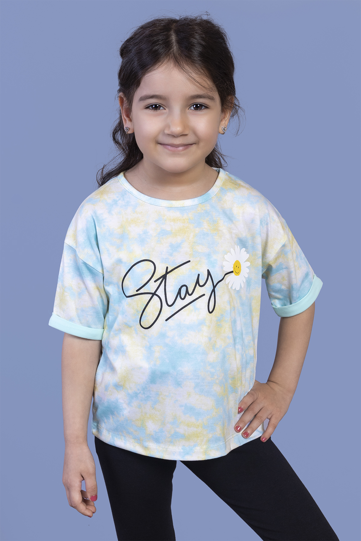 Toontoy Kız Çocuk Batik Desenli Baskılı Tişört