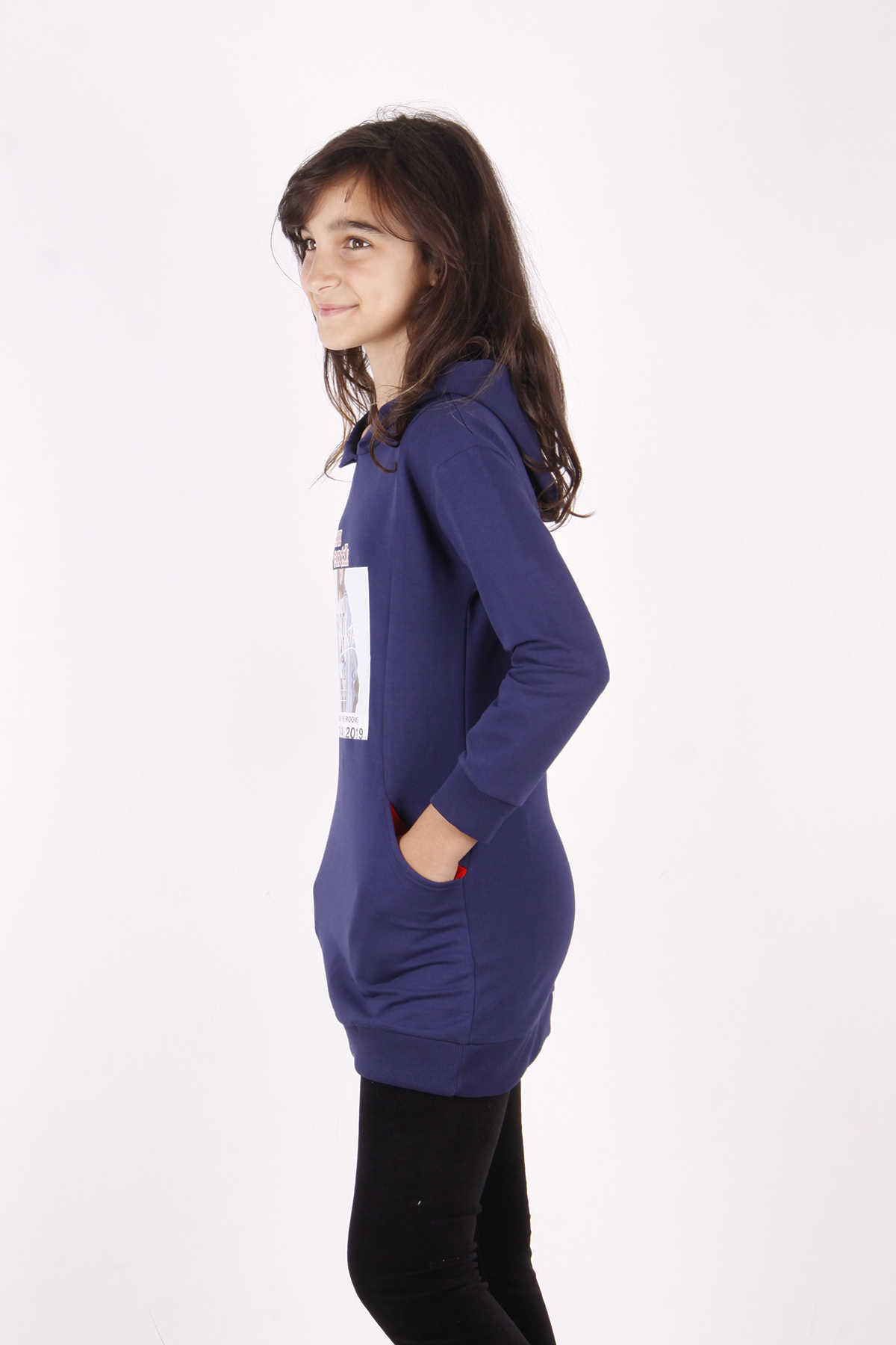 Toontoy Kız Çocuk Tarz Kız Baskılı Cepli Kapüşonlu Sweatshirt