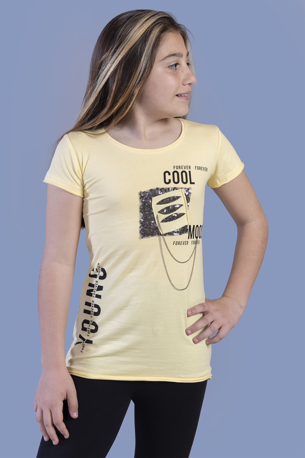 Toontoy Kız Çocuk T-Shirt Göğsü Lazer Kesim
