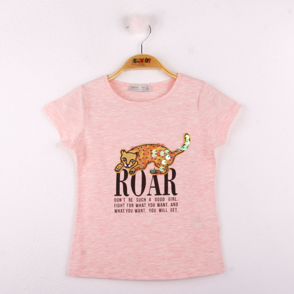 Toontoy Kız Çocuk Leopar Baskılı Pullu Tişört